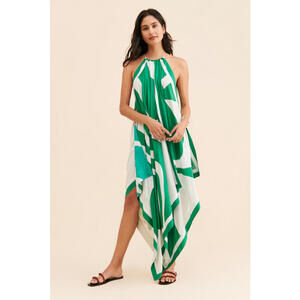 Anthropologie x Let Me Be - Stylish Green Abstract Halter Maxi Dress, size S